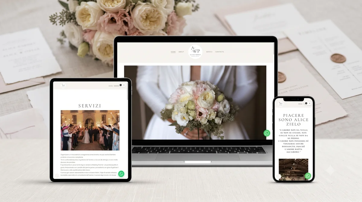 Caso: studio di wedding planning su notebook, tablet e telefono